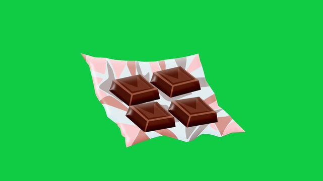 2D Animated Chocolate Pieces with Open Wrapper for Sweet Dessert Theme