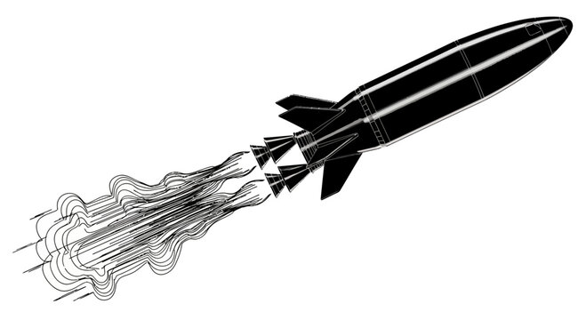 Retro Rocket Launching with Fiery Exhaust Trail - Vintage Space Exploration