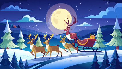 Santa claus with reindeer in winter night © Devili