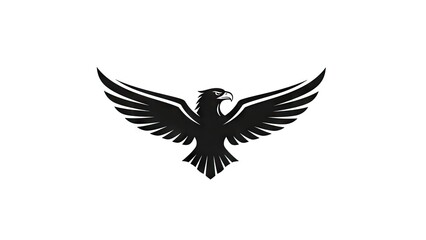 Obraz premium Black eagle silhouette with wings spread against white background