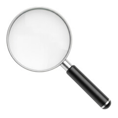 A magnifying glass with a black handle on a transparent background