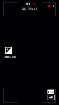 vertical Video camera recorder screen overlay on a transparent background Camera frame Phone vertical camera screen, 4k