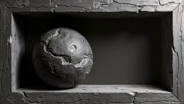 Minimally decorated scene of stone frame globe