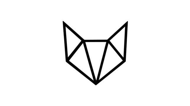 A geometric fox head symbol composed of bold black lines on a white background