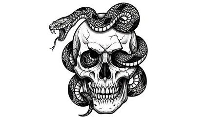Fototapeta premium Snake wrapped around skull head.