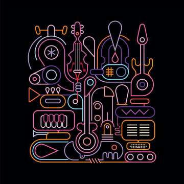 Music Machine, Musical Line Art vector design	