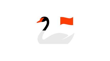Fototapeta premium Minimalist illustration of a swan with an orange flag on a white background