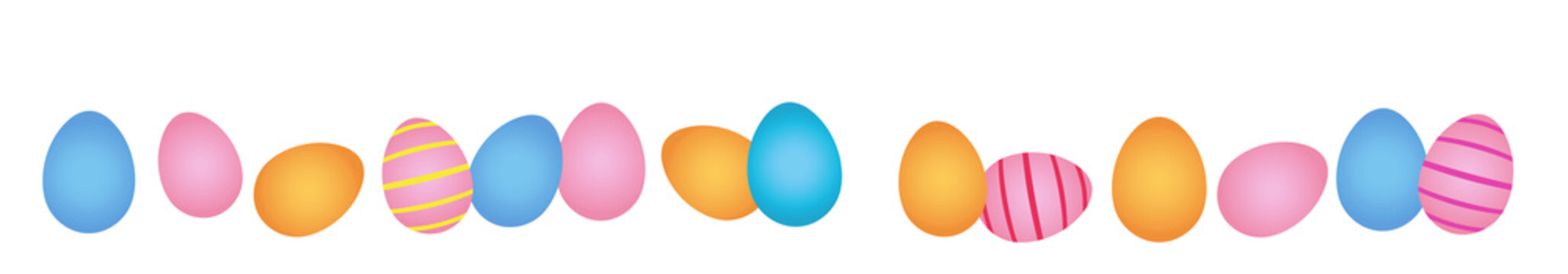 Bunt bemalte Ostereier in einer Reihe, horizontal, Banner im Querformat, transparent ohne Hintergrund