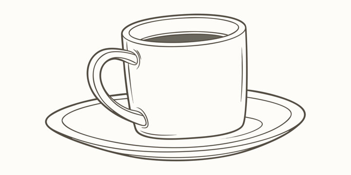 Black and white line coffee cup on saucer line caffeine
