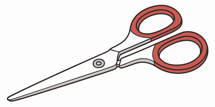 Of a pair of scissors with red handles and metal blades