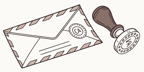 Envelope with wax seal and stamp on white background letter mail