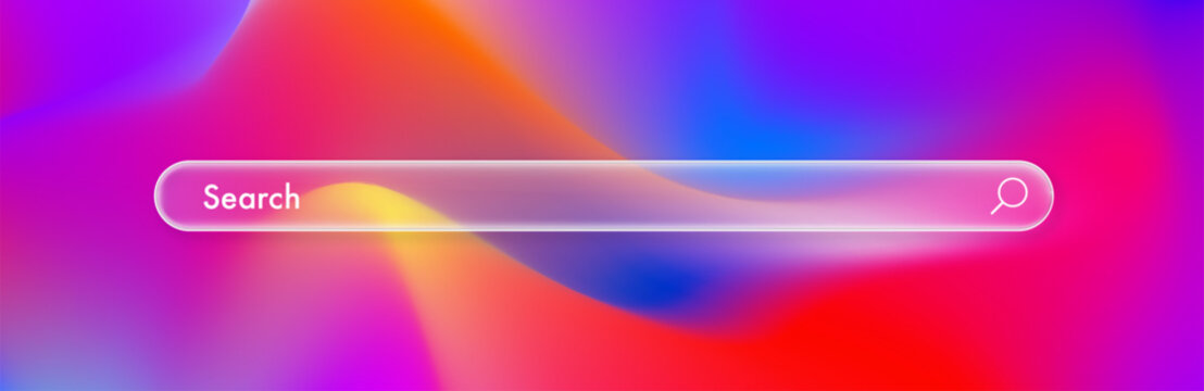 Search bar glassmorphism 3d Internet browser engine on gradient backdrop for UI design, website interface element with web icon and push button