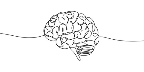 Human brain continuous one line drawing concept of Hand drawn minimalism style, one line Art icon drawing, Human brain continuous one line drawing of art vector illustration and intelligence outline © Sahor