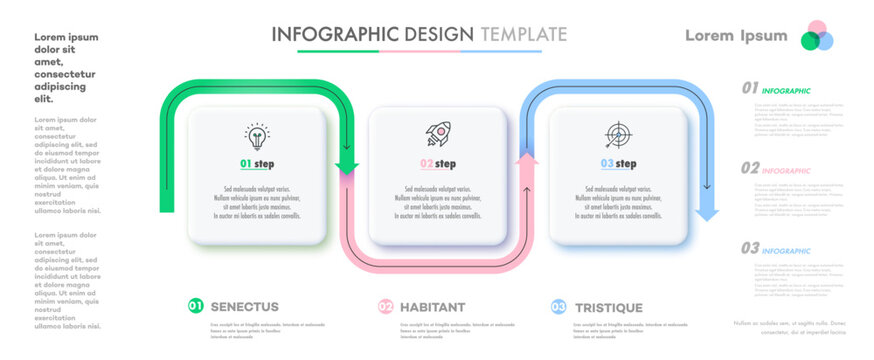 Timeline process infographic 3 step template for start up project, presentation, business strategy, theory basic operation, logic analysis