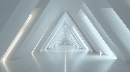 Obraz premium Futuristic white geometric tunnel with glowing light accents