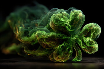 Obraz premium Celebration of St. Patrick's Day with a green shamrock symbolizing luck and festivity in a dark backdrop