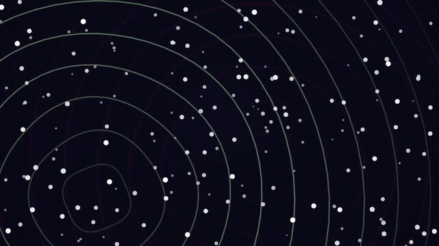 Concentric Circle Patterns with Falling Snowflakes on Dark Background