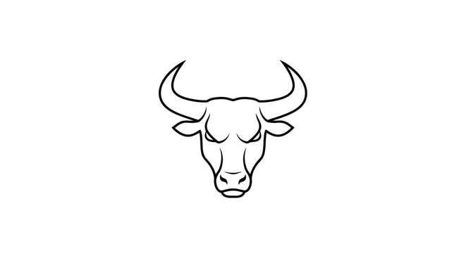 Black and White Bull Head Illustration.