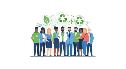 Fototapeta premium Diverse Team Promoting Sustainability and Green Energy Solutions with Environmental Icons