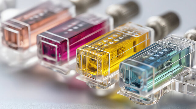 Microfluidic PDMS Chip with Colored Fluids and Precision Connectors