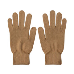 Obraz premium Tan knitted cotton gloves with ribbed cuffs isolated on a transparent background tan gloves knitted gloves