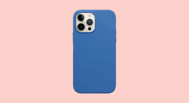 Blue mobile phone case with a multi-lens camera array on a pale pink background