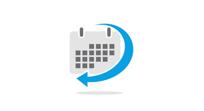 Gray calendar with blue arrow.