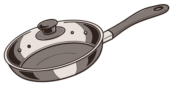 Frying pan with lid and handle on white background kitchen utensil cookware