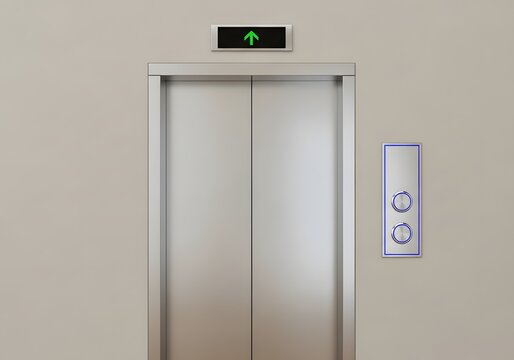 A sleek and modern elevator interior with stainless steel doors and buttons