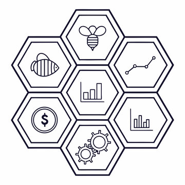 Honeycomb with business and bee symbols graph money