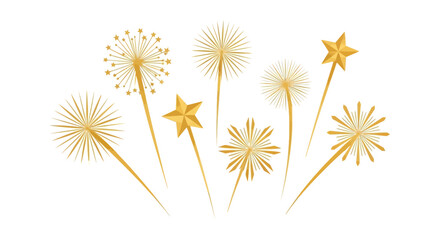 Golden fireworks and starbursts on a white background create a celebratory scene a striking silhouette high quality professional detailed modern elegant © rabbivay