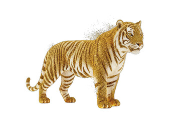 Obraz premium Majestic golden tiger walking in profile isolated on transparent background