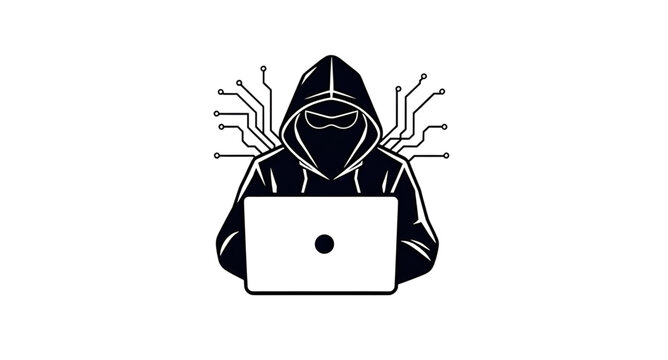 hacker silhouette icon vector illustration isolated on white background design, hooded hacker icon illustration for cybersecurity and hacking concept design, hacker silhouette vector icon for digital 