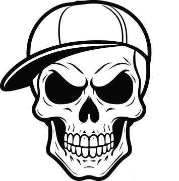 Skull wearing a baseball cap with a fierce expression