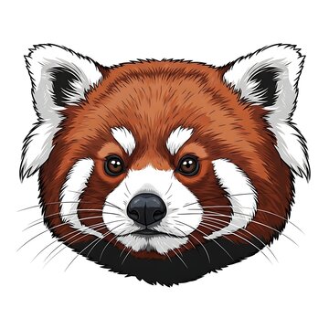 Detailed illustration of a red panda head facing forward on a white background