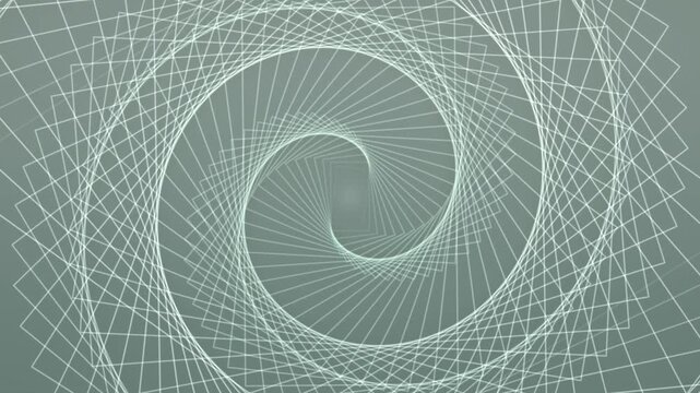 Geometric lines swirl in a tunnel of mint green and white