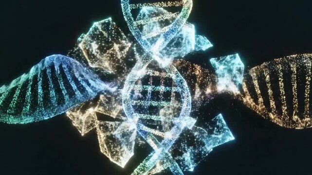 DNA Double Helix Forming from Flowing Light Waves &mdash; Futuristic Biotech 4K Cinematic Loop