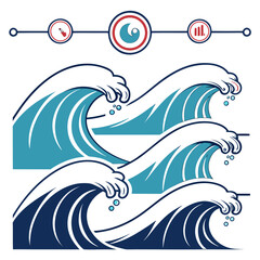 Ocean waves with thermometer crescent moon graph blue © shahin11