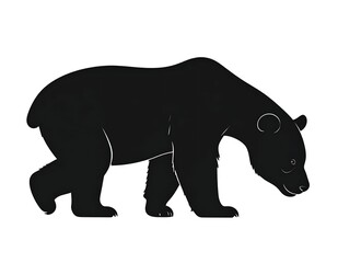 Fototapeta premium Silhouette of a Black Bear Walking with Head Down, Isolated on White Background.