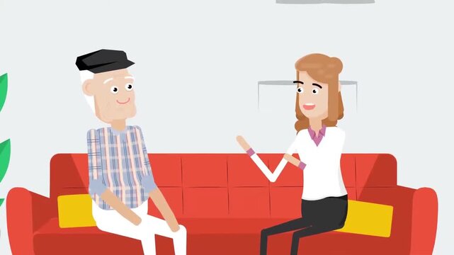 Couple sitting on sofa and talking animation, relationship communication and home lifestyle concept