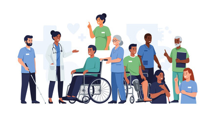 Fototapeta premium Diverse Healthcare Team & Patients: Promoting Inclusion & Support for All Abilities