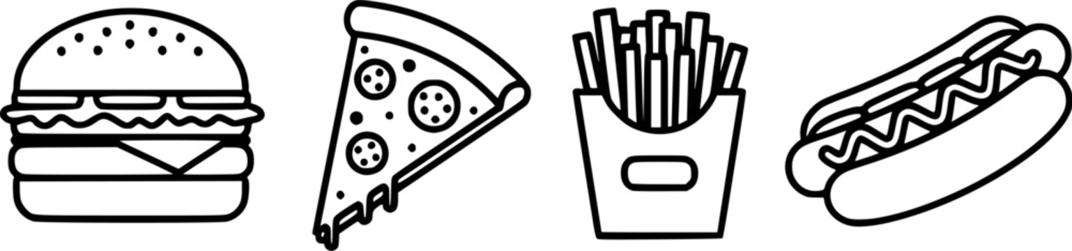 Food line icons set. Restaurant and fast food outline vector symbols collection
