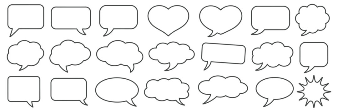Black Outline Speech and Thought Bubbles Vector, comic cartoon style dialogue