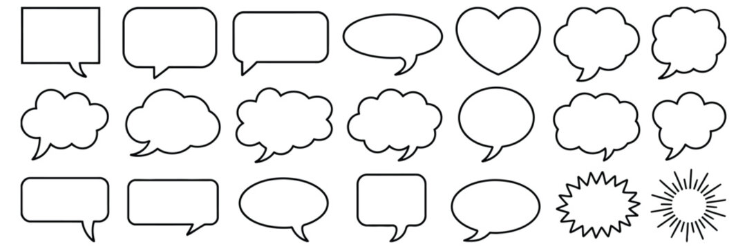 Black Outline Speech and Thought Bubbles Vector, comic cartoon style dialogue