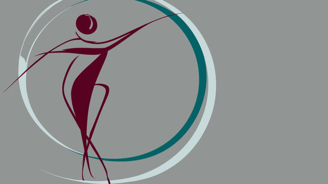 Abstract stylized human figure dancing gracefully within concentric circles on a gray background, symbolizing movement, wellness, and balance.