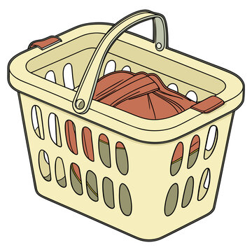 A laundry basket filled with red clothes