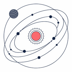 Planet with orbiting satellites space astronomy © Mia1000