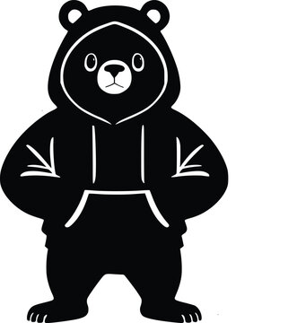 A stylized bear wearing a hooded sweatshirt with a relaxed pose