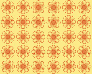Fototapeta premium Beautiful orange cosmos flower seamless pattern on warm cream yellow background