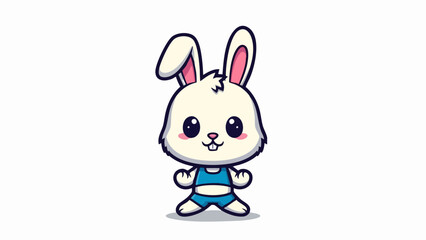 Obraz premium Cute cartoon rabbit character wearing blue athletic clothes.